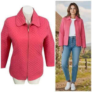 Espirit Coat Womens Large Quilted Jacket Pink Zip Up Cottage Work Office Casual